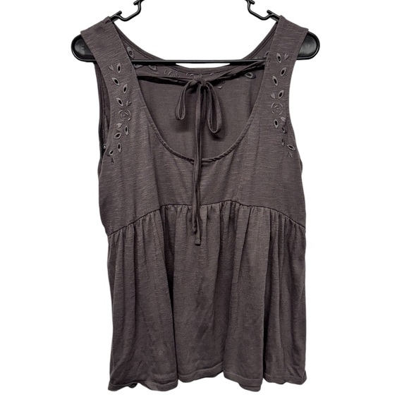 2/$20  Torrid Babydoll Feather Soft Embroidered Club Tank Tie Back Grey - Picture 2 of 9